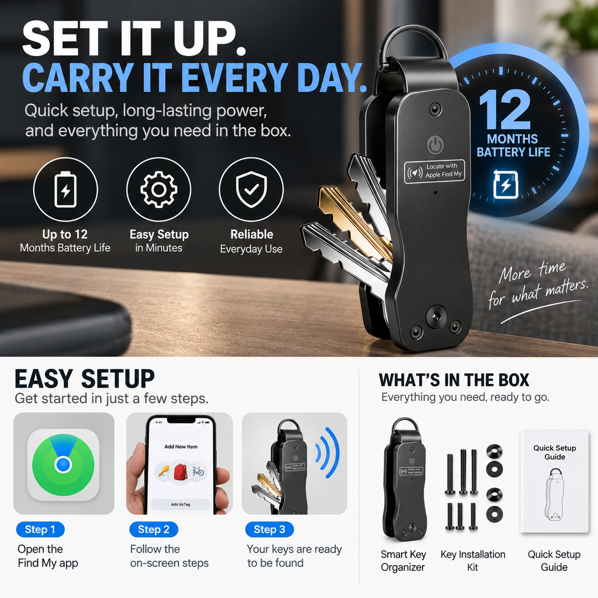 🔑 Smart Key Organizer with Apple Find My – Compact Everyday Key Holder