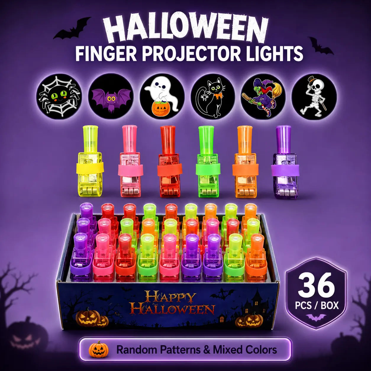 👻 🎃 Halloween Finger Projector Rings – LED Party Favors for Kids