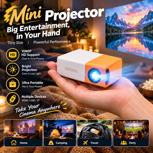 🎬 2026 Portable Mini Projector – USB-Powered, 5 Colors | Cozy Movie Nights