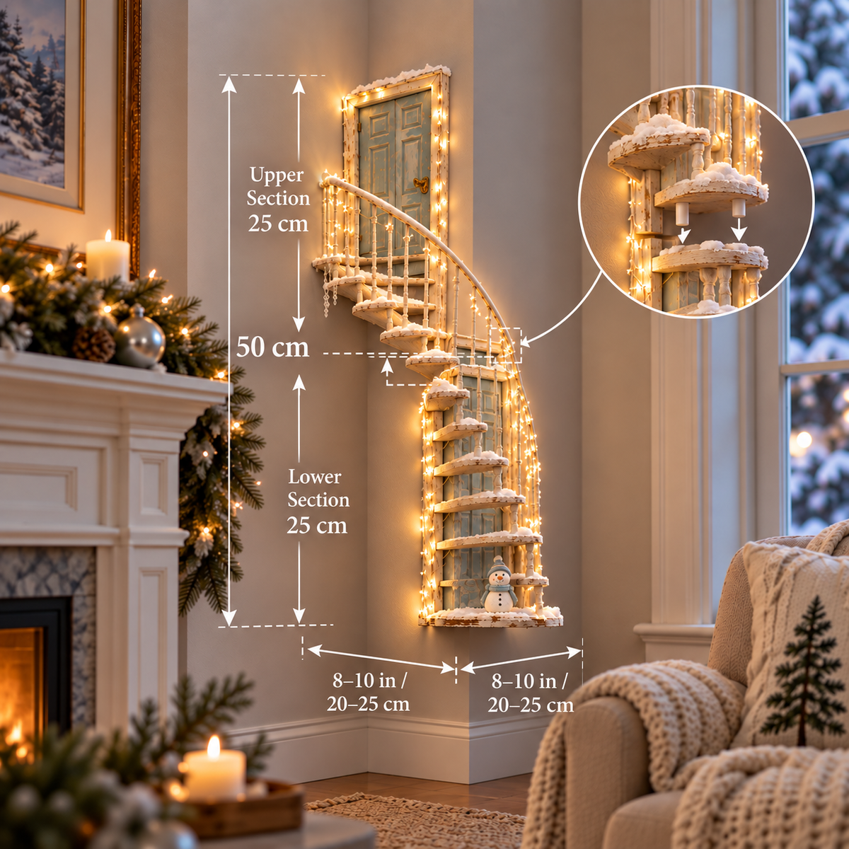 ❄️ Light-Up Winter Fairy Door Staircase – Enchanted LED Wall Decoration