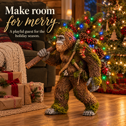 🌲 Light-Up Woodland Bigfoot Christmas Decor – Festive Sasquatch with Colorful Christmas Tree