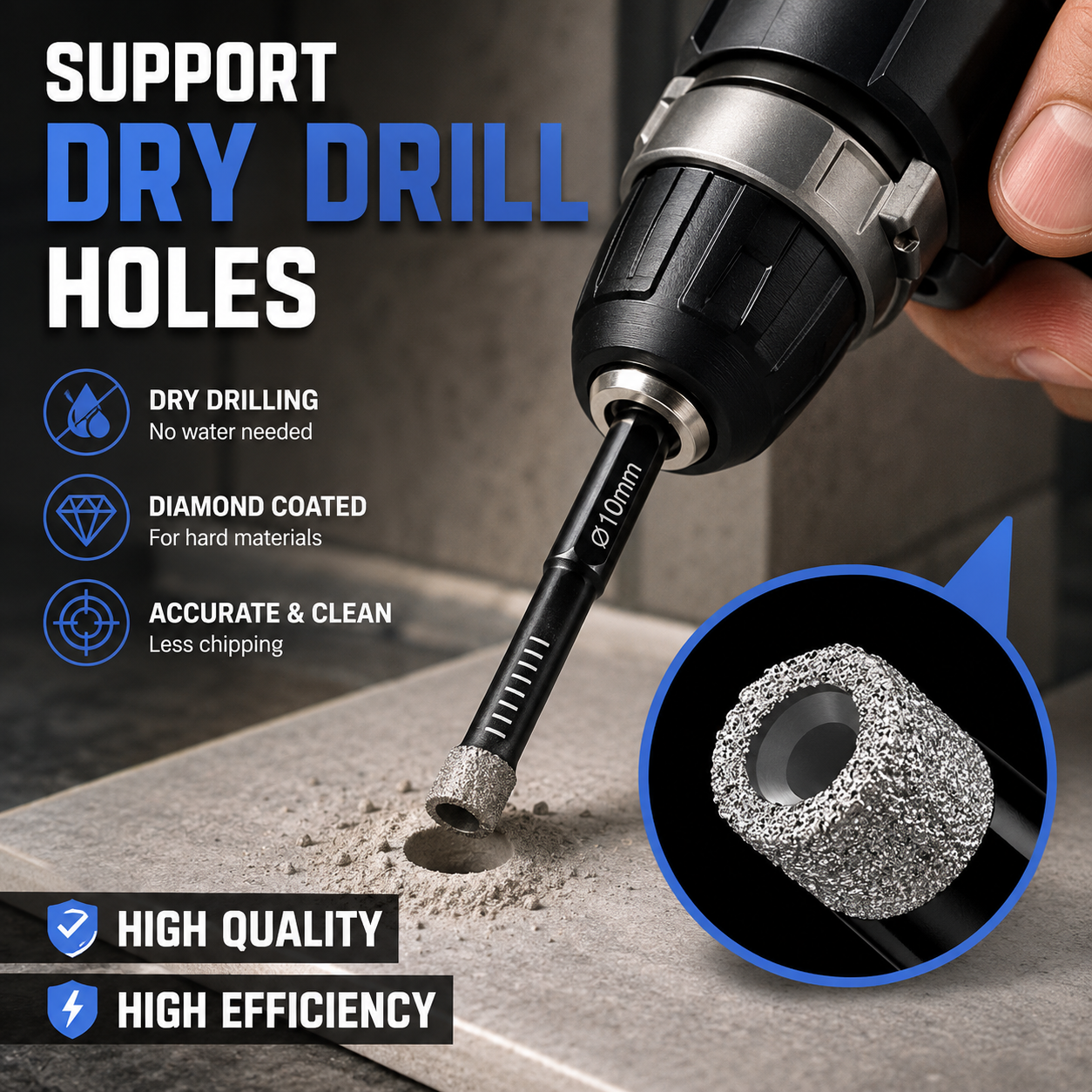 6 Pcs Diamond Drill Bits Set, 1/4 5/6 3/8 1/2 Inch Brazed Diamond Drill Bits