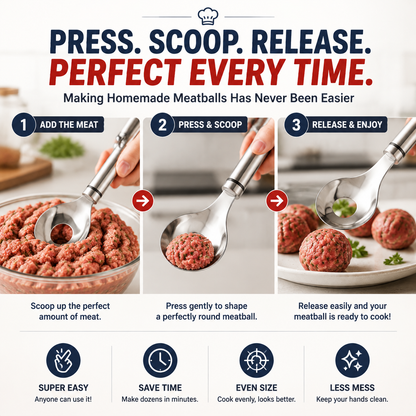 🍝 2-Pack Stainless Steel Meatball Maker Spoon – Make Perfect Meatballs Without Messy Hands