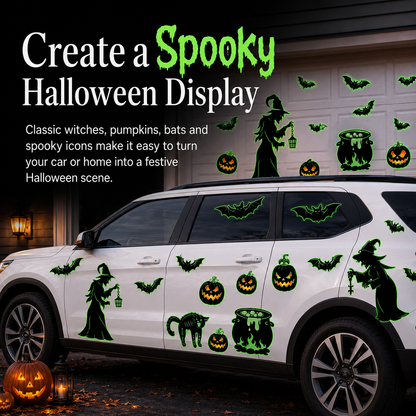 Halloween Magnets for Car & Fridge – 16-Pack Glow-in-the-Dark | Witches, Pumpkins, Bats