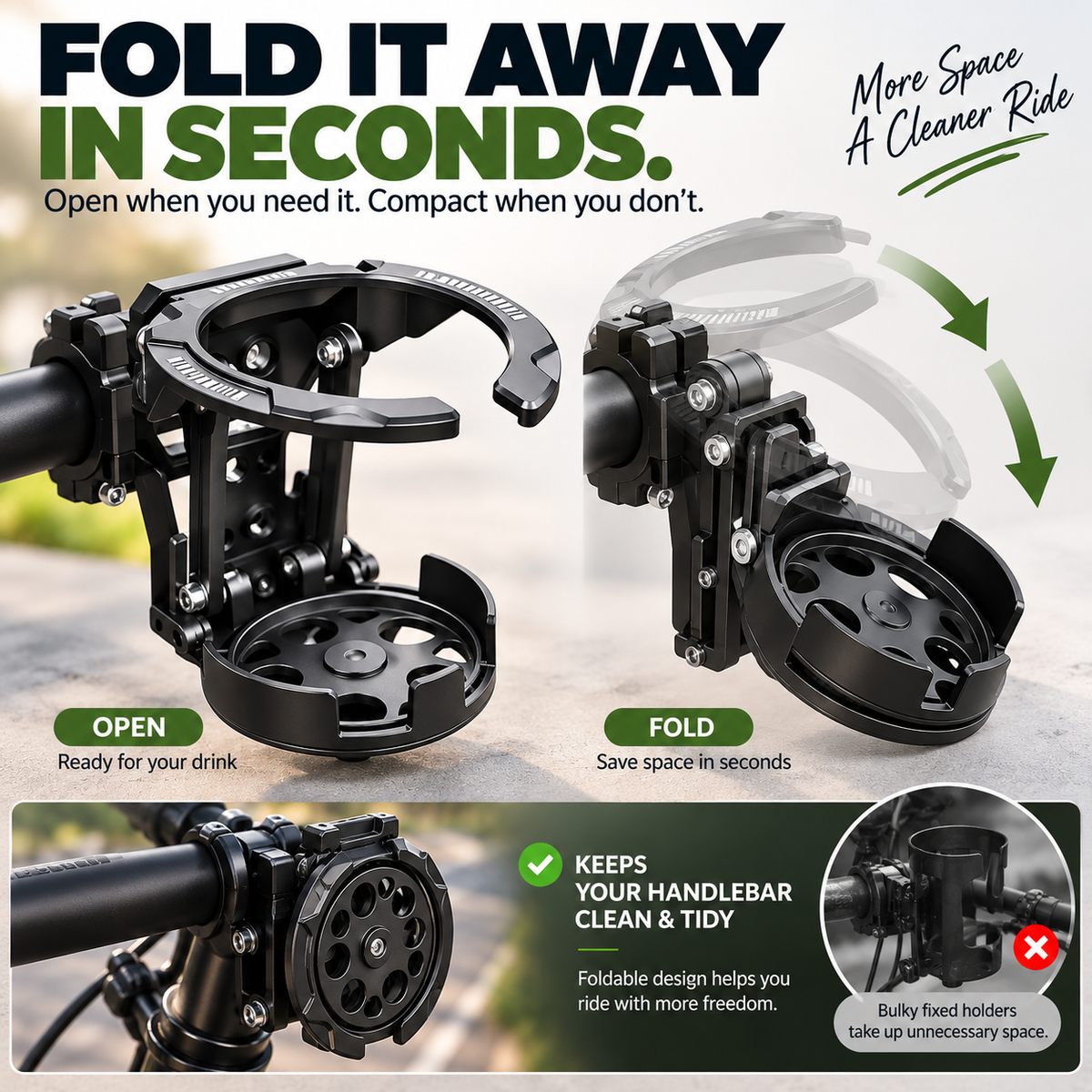 🚴 Foldable 360° Rotating Bike Cup Holder – Adjustable Space-Saving Drink Mount