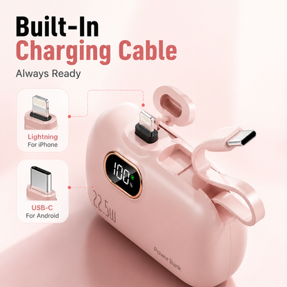 🔋 Pocket Power Bank With Built-In Cable – 22.5W Fast Charging
