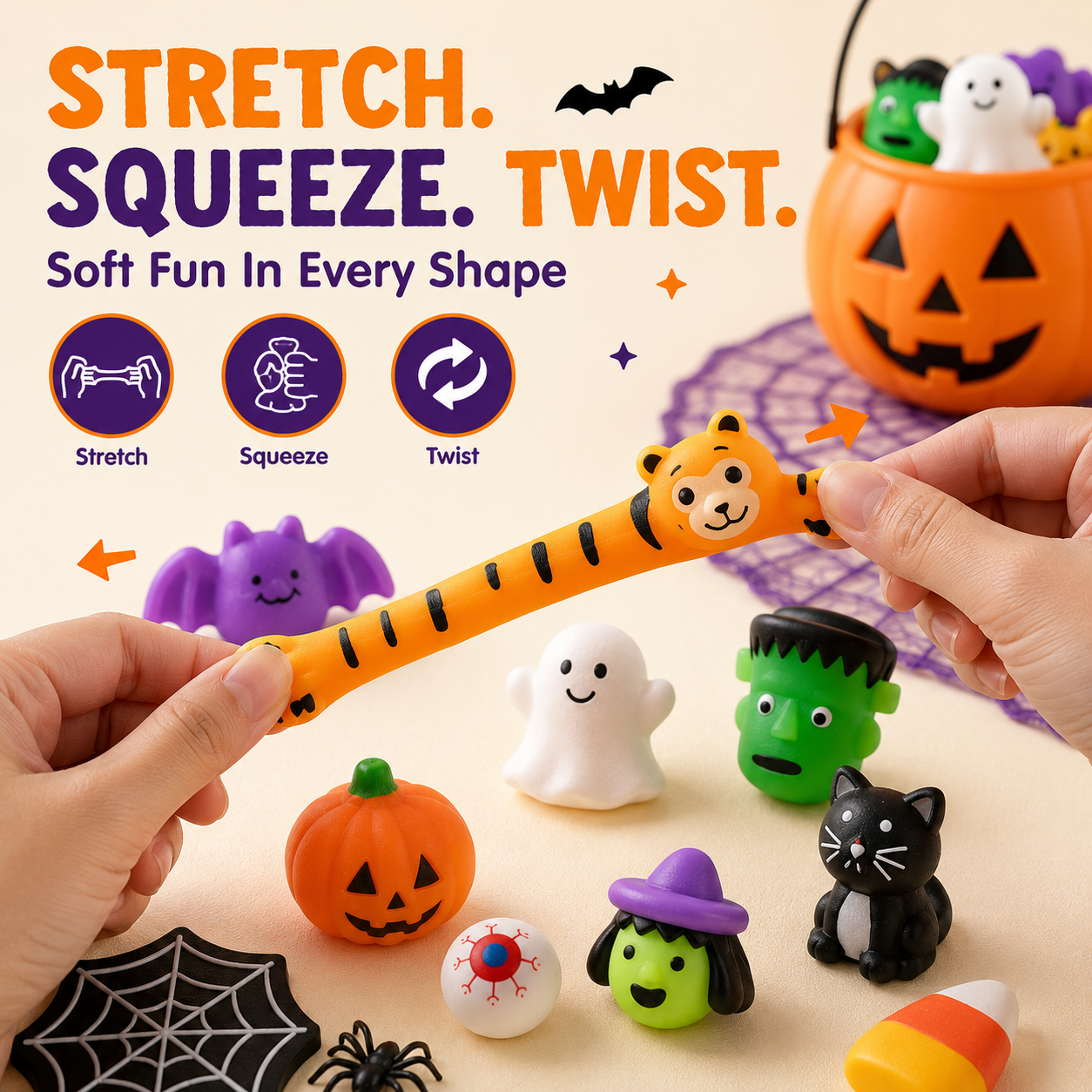 🎃100PCS Halloween Mochi Squishy Toys | Cute Sensory Toys, Halloween Party Favors & Goodie Bag Fillers