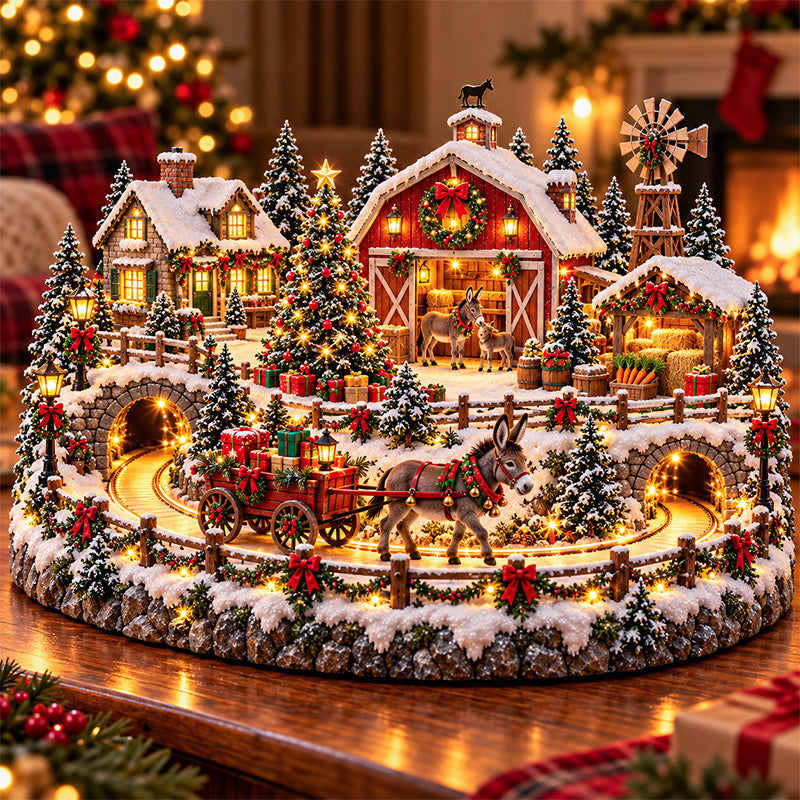 🫏 Animated Christmas Donkey Village | Moving Gift Wagon Holiday Display