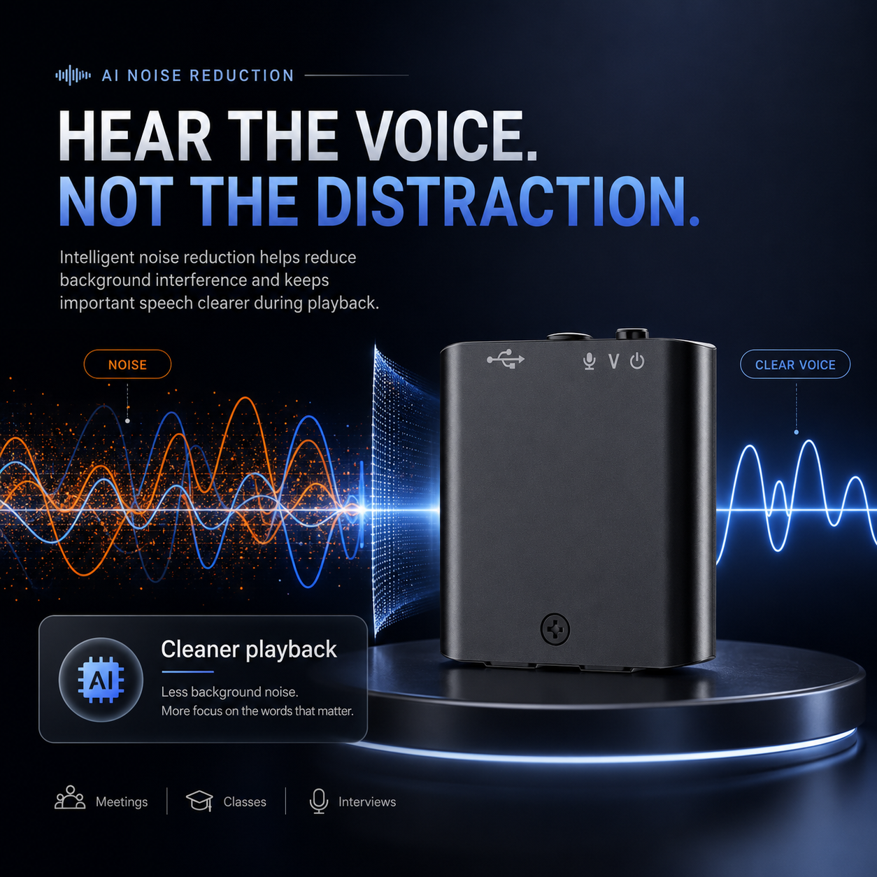 Mini Magnetic Voice Recorder – One-Touch Recording, AI Noise Reduction & OTG Transfer