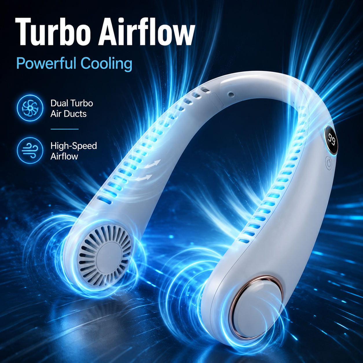 ❄️ Bladeless Neck Fan – Hands-Free Turbo Cooling with LED Display