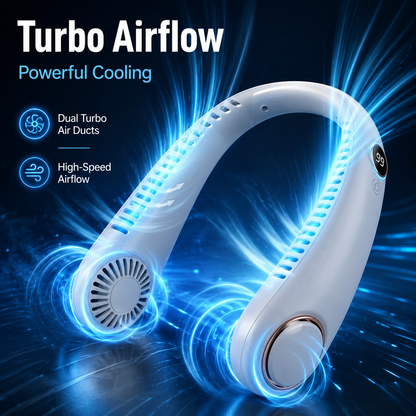 ❄️ Bladeless Neck Fan – Hands-Free Turbo Cooling with LED Display