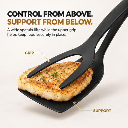 🍳 2-in-1 Grip & Flip Spatula Tongs – Easy Food Flipping Kitchen Tool