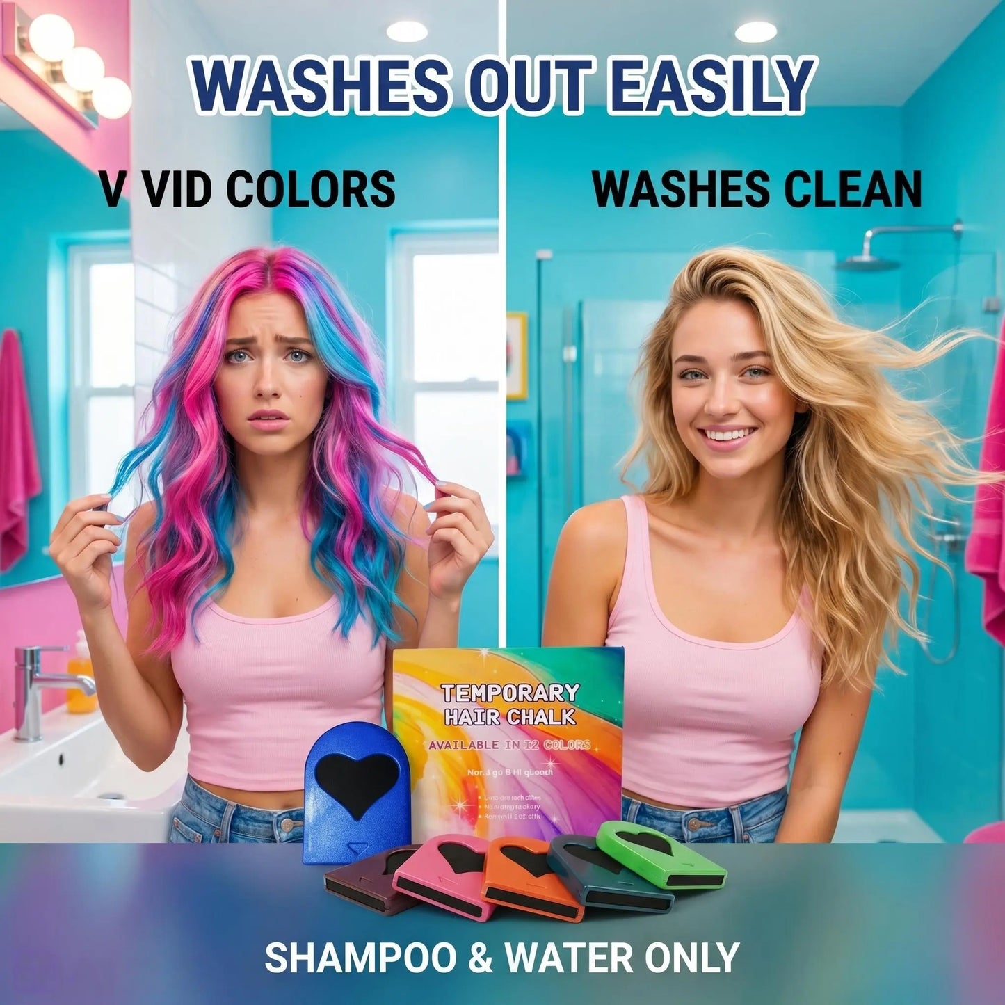 🌈 Instant Hair Color Magic – Washable Temporary Hair Chalk Set