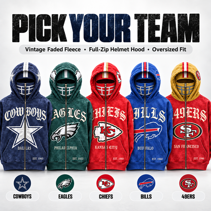 🏈 2-in-1 Football Full-Zip Hoodie for Men & Women – Helmet-Style Zip Hood, Oversized Fit, Long Sleeve Game Day Pullover Jacket for Football Fans 🏆