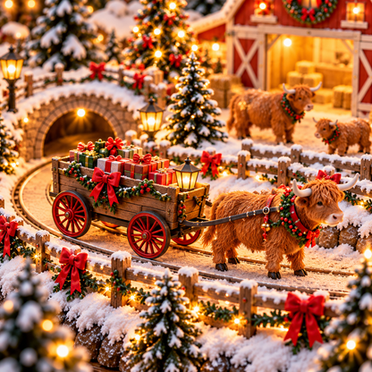 🐮 Animated Highland Cow Christmas Village | Lighted Farmhouse Holiday Décor