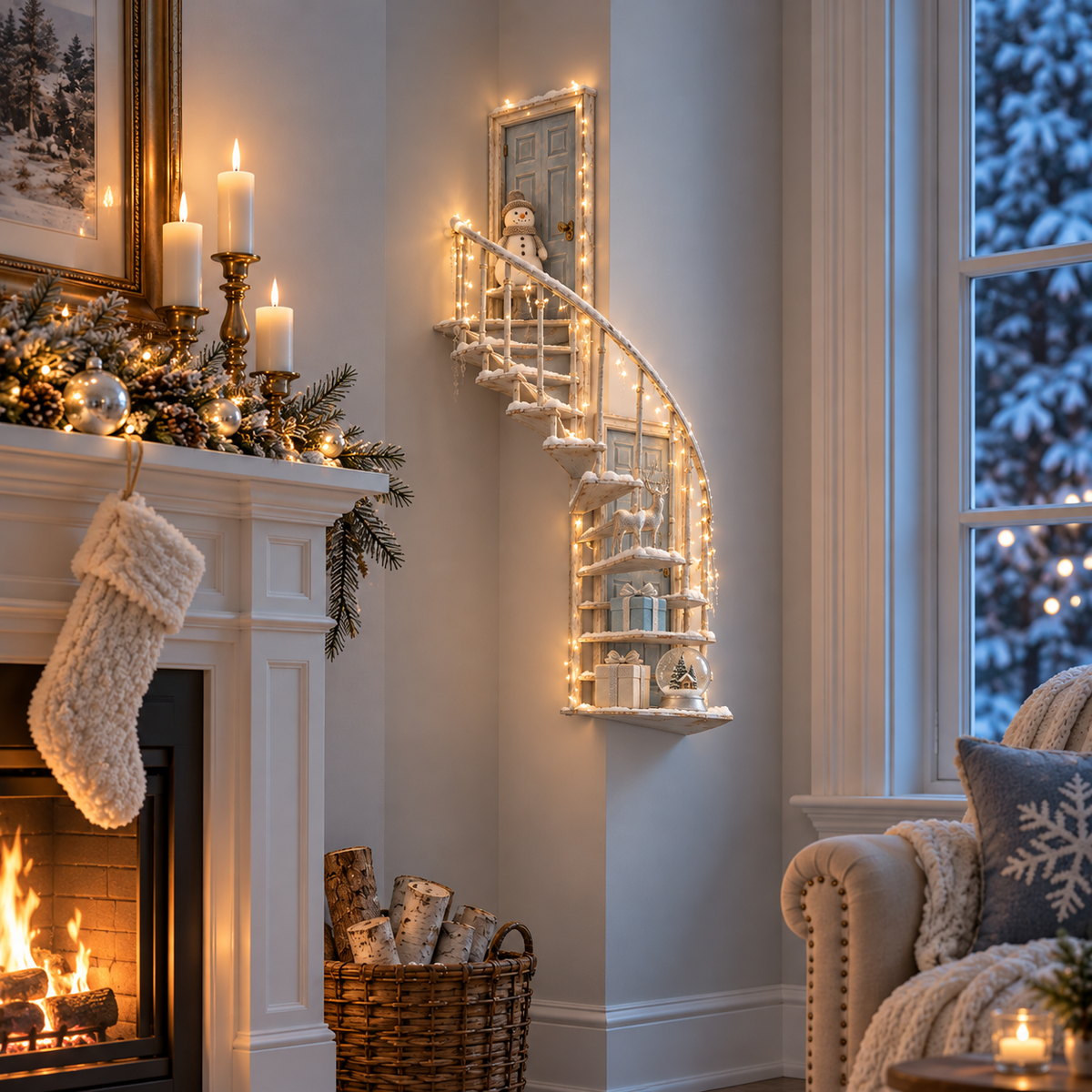 ❄️ Light-Up Winter Fairy Door Staircase – Enchanted LED Wall Decoration