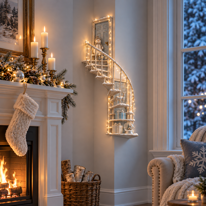 ❄️ Light-Up Winter Fairy Door Staircase – Enchanted LED Wall Decoration