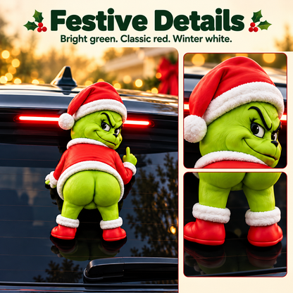 🎅 Funny Grinch Rear Window Car Decor, Water Spray Christmas Grinch Ornament for SUV Rear Windshield, Holiday Prank Car Decoration