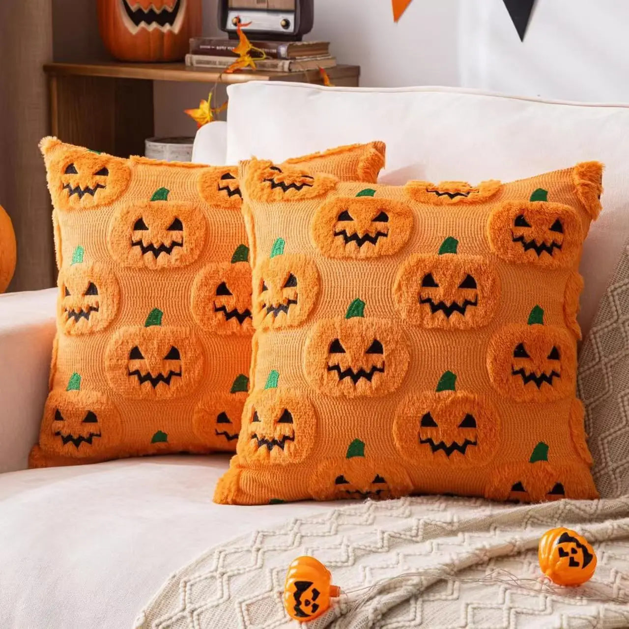 Embroidered Pumpkin Pillow Cover – Cozy Halloween Decor