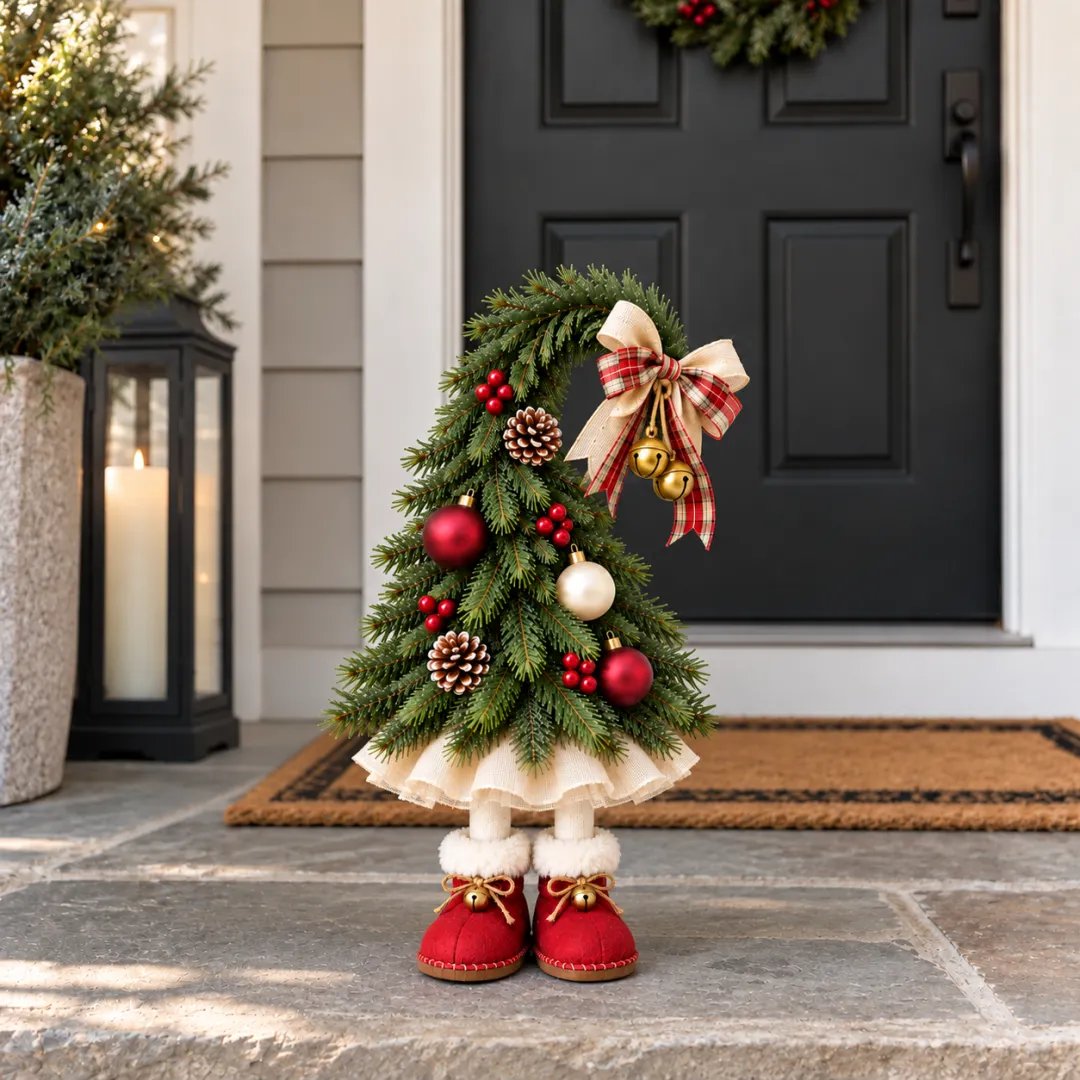 🎄 Whimsical Christmas Elf Tree – Cute Red Boots & Vintage Holiday Charm