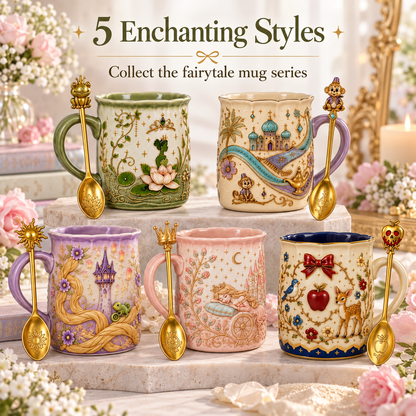 ✨ Enchanted Storybook Embossed Ceramic Mug – Matching Decorative Spoon & 5 Collectible Styles