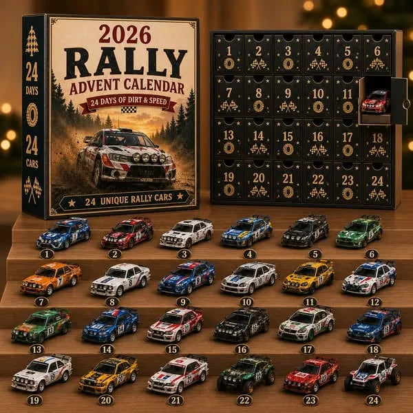 Rally advent calendar and miniature cars for the Christmas countdown