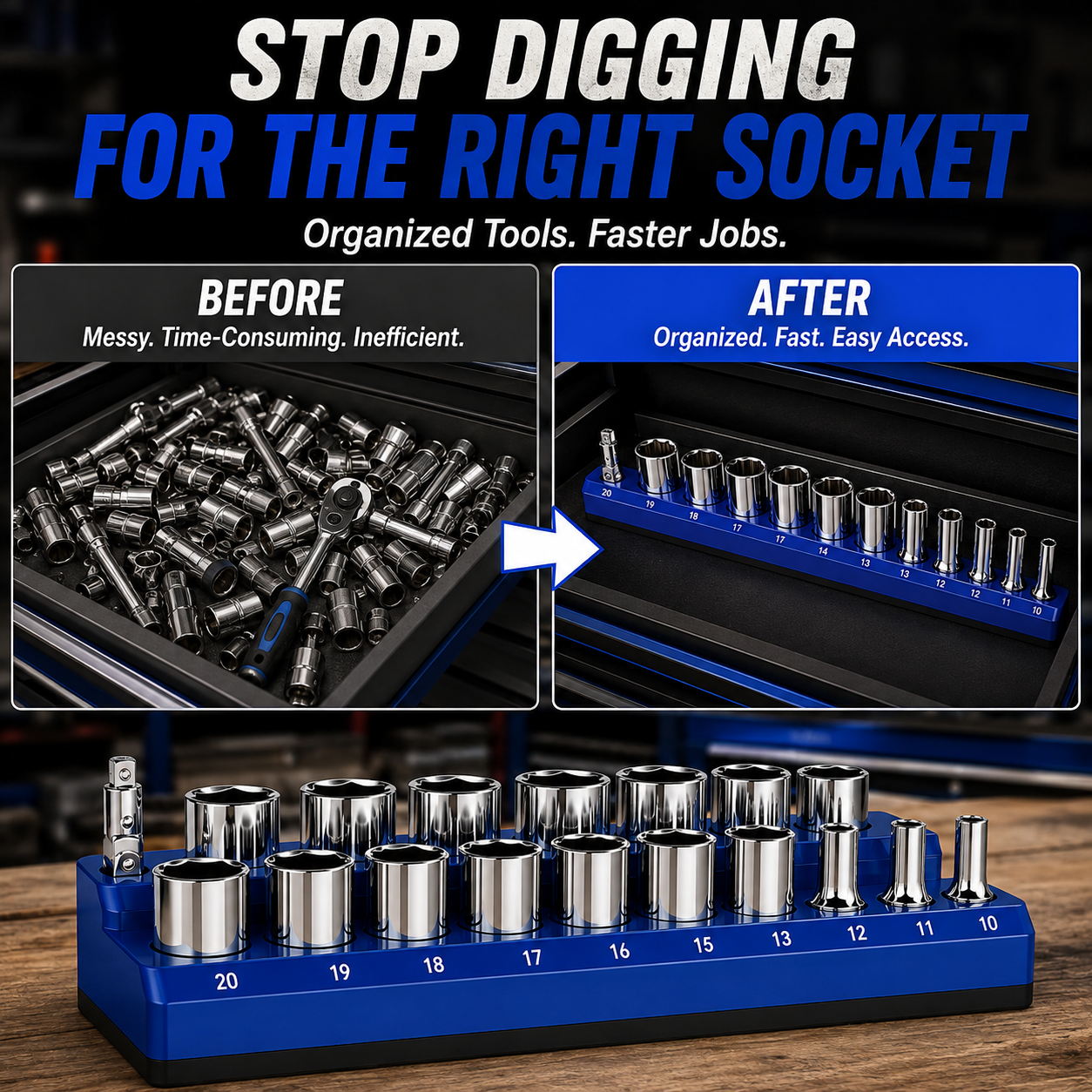 🔧Magnetic Socket Organizer-Find Every Socket Instantly