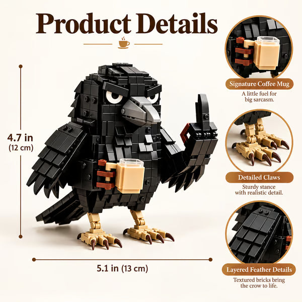 ☕ Sarcastic Coffee Crow Building Set – Funny Crow Desk Decor & Unique Gift for Coffee Lovers 🐦‍⬛