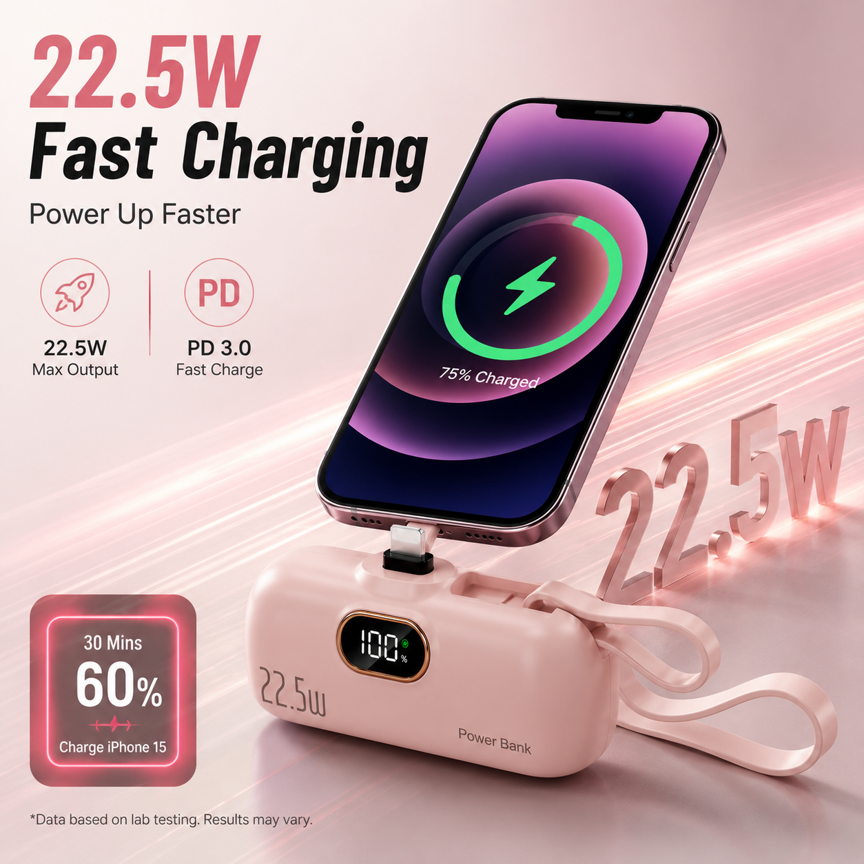 🔋 Pocket Power Bank With Built-In Cable – 22.5W Fast Charging