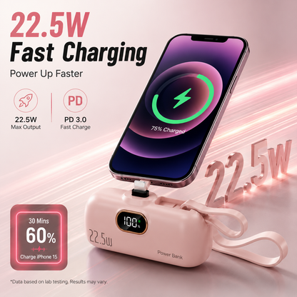 🔋 Pocket Power Bank With Built-In Cable – 22.5W Fast Charging