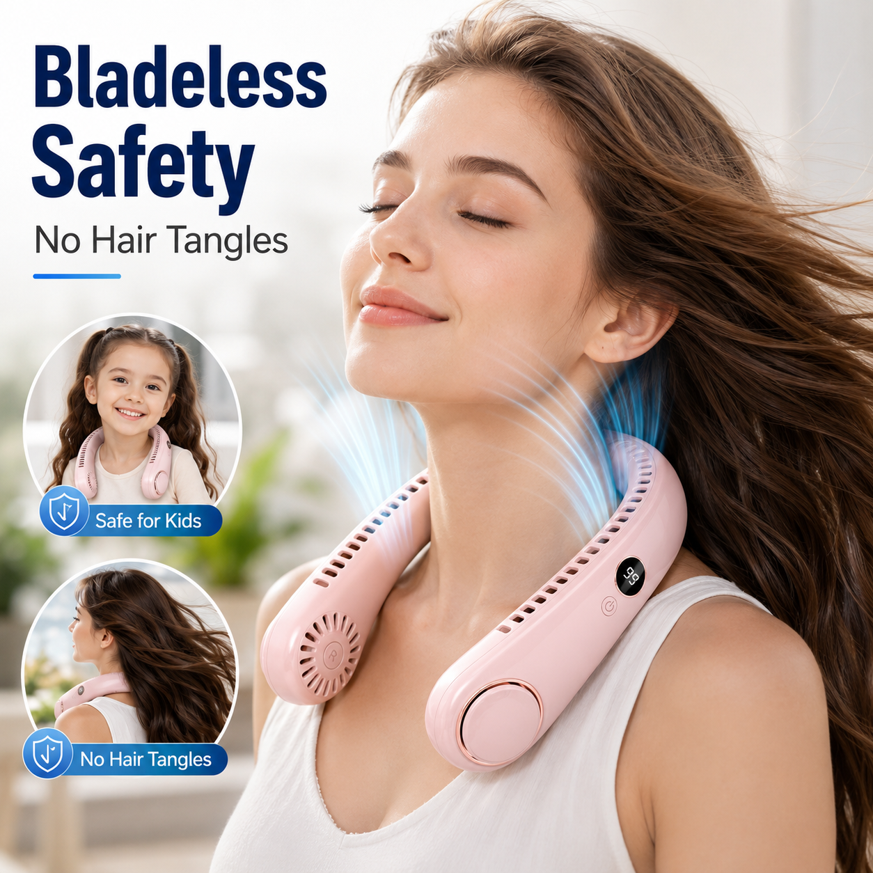 ❄️ Bladeless Neck Fan – Hands-Free Turbo Cooling with LED Display