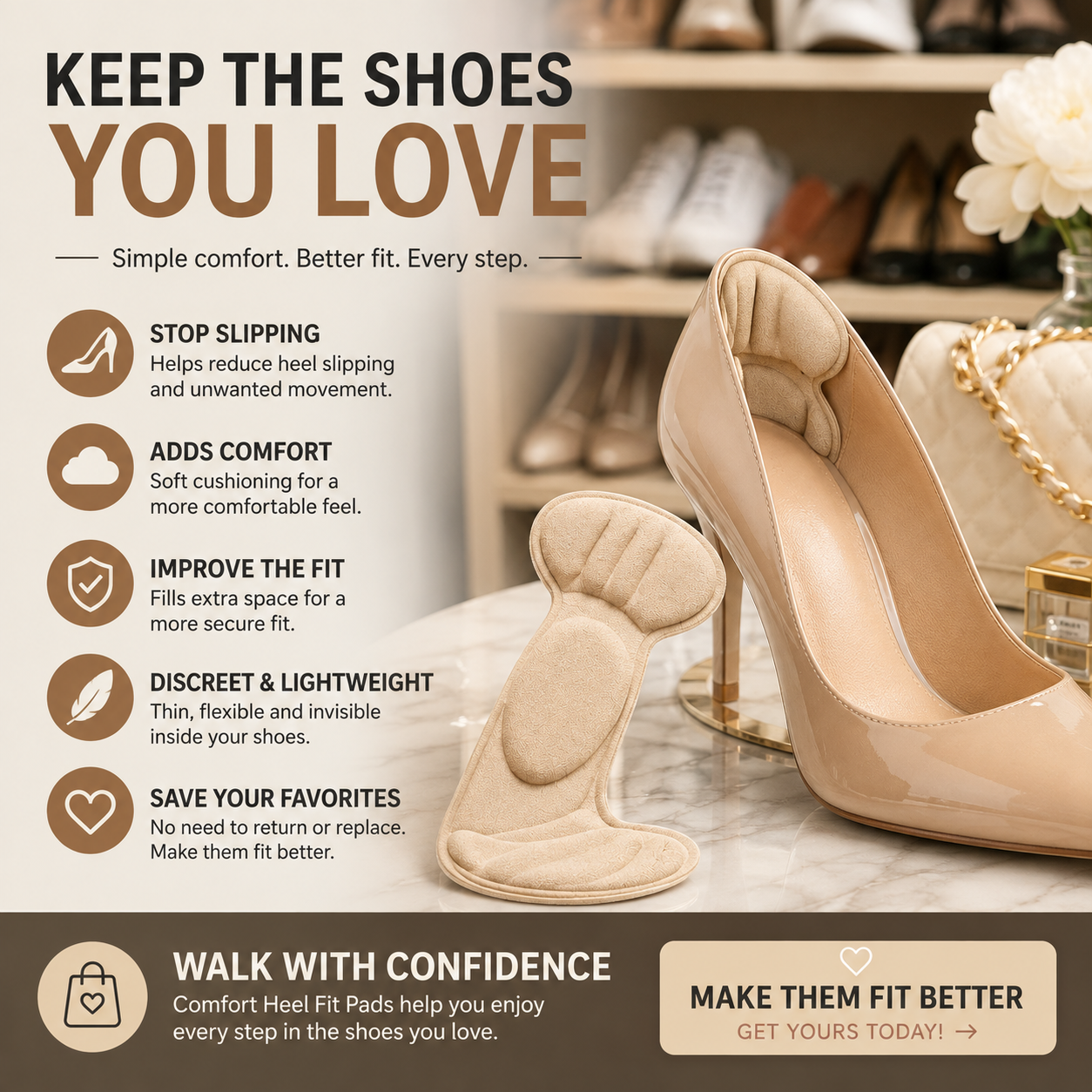 🔥 5-Pair Pack | Comfort Heel Fit Pads – Anti-Slip Cushioned Shoe Inserts for Better Fit & Heel Comfort