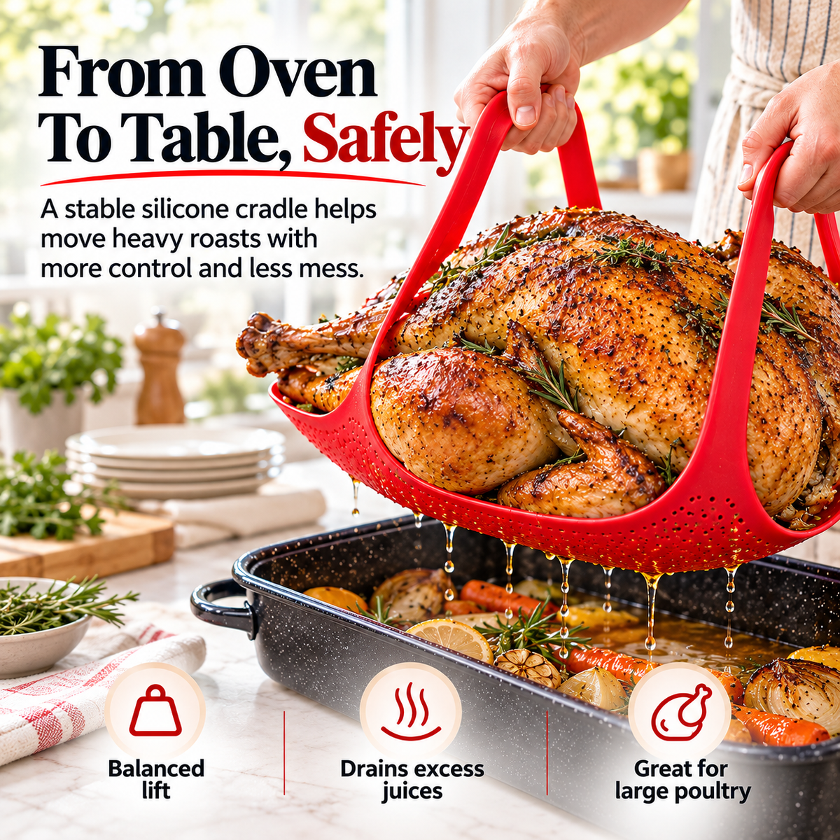 🔥🦃 BBQ & Thanksgiving Essential! 🍗 Heat-Resistant Silicone Turkey Roasting Sling 🍖✨ Easy-Lift Meat Lifter with Basting Tools 🧑‍🍳🍽️ Perfect for Turkey, Chicken & Holiday Roasts 🎄🎁