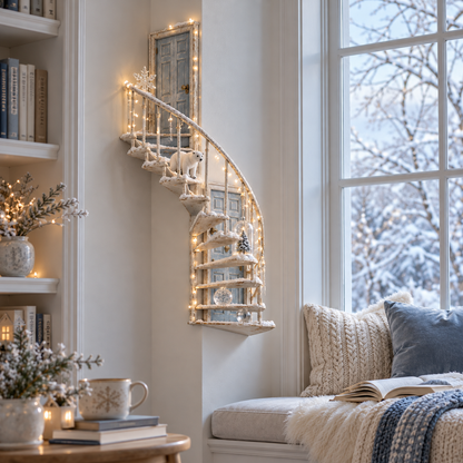 ❄️ Light-Up Winter Fairy Door Staircase – Enchanted LED Wall Decoration