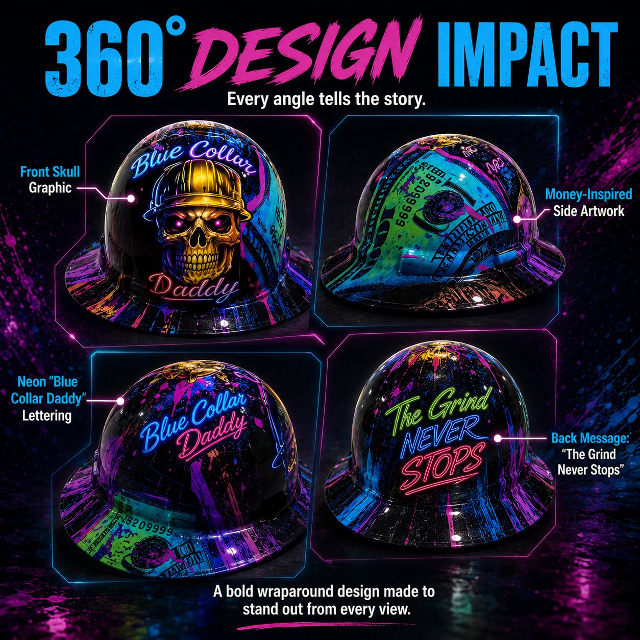 🔥 Blue Collar Daddy Hydro-Dipped Hard Hat – The Grind Never Stops