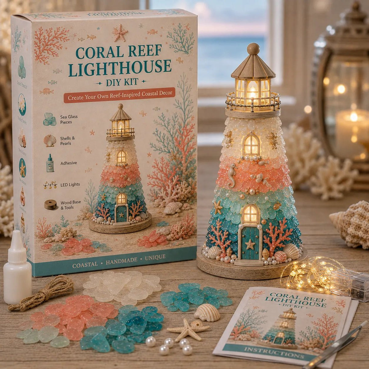 🌊 DIY Sea Glass Lighthouse Kit – Create Your Own Glowing Coastal Decor