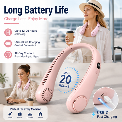 ❄️ Bladeless Neck Fan – Hands-Free Turbo Cooling with LED Display
