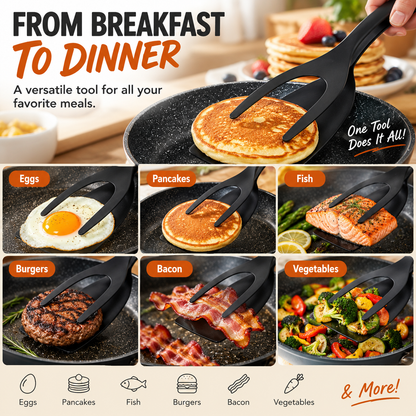 🍳 2-in-1 Grip & Flip Spatula Tongs – Easy Food Flipping Kitchen Tool