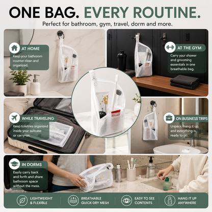 🧳 2-Pack Hanging Mesh Toiletry Bags — Breathable Travel Organizer With Toothbrush Slots & Quick-Dry Storage