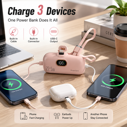 🔋 Pocket Power Bank With Built-In Cable – 22.5W Fast Charging