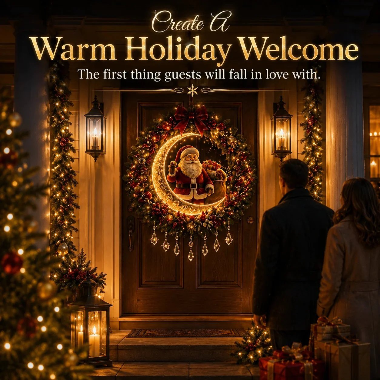 ✨ Christmas Moonlight Wreath Collection – Lighted Holiday Door Decor