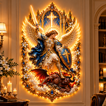 ⚔️ Saint Michael the Archangel Light-Up Wall Art – Illuminated Faith-Inspired Decoration