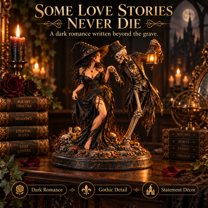 🖤 Till Death Do Us Part Gothic Couple Figurine | Witch & Skeleton Dark Romance Décor