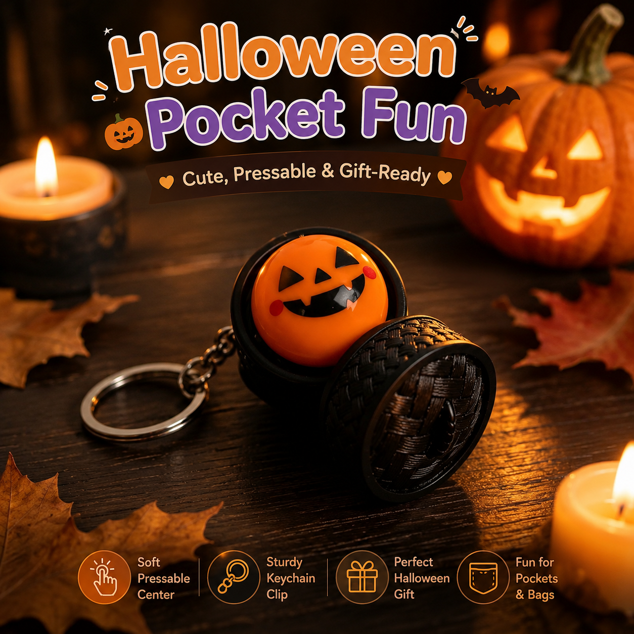 🎃 Press-to-Glow Halloween Dumpling Keychain – Cute Light-Up Fidget Toy