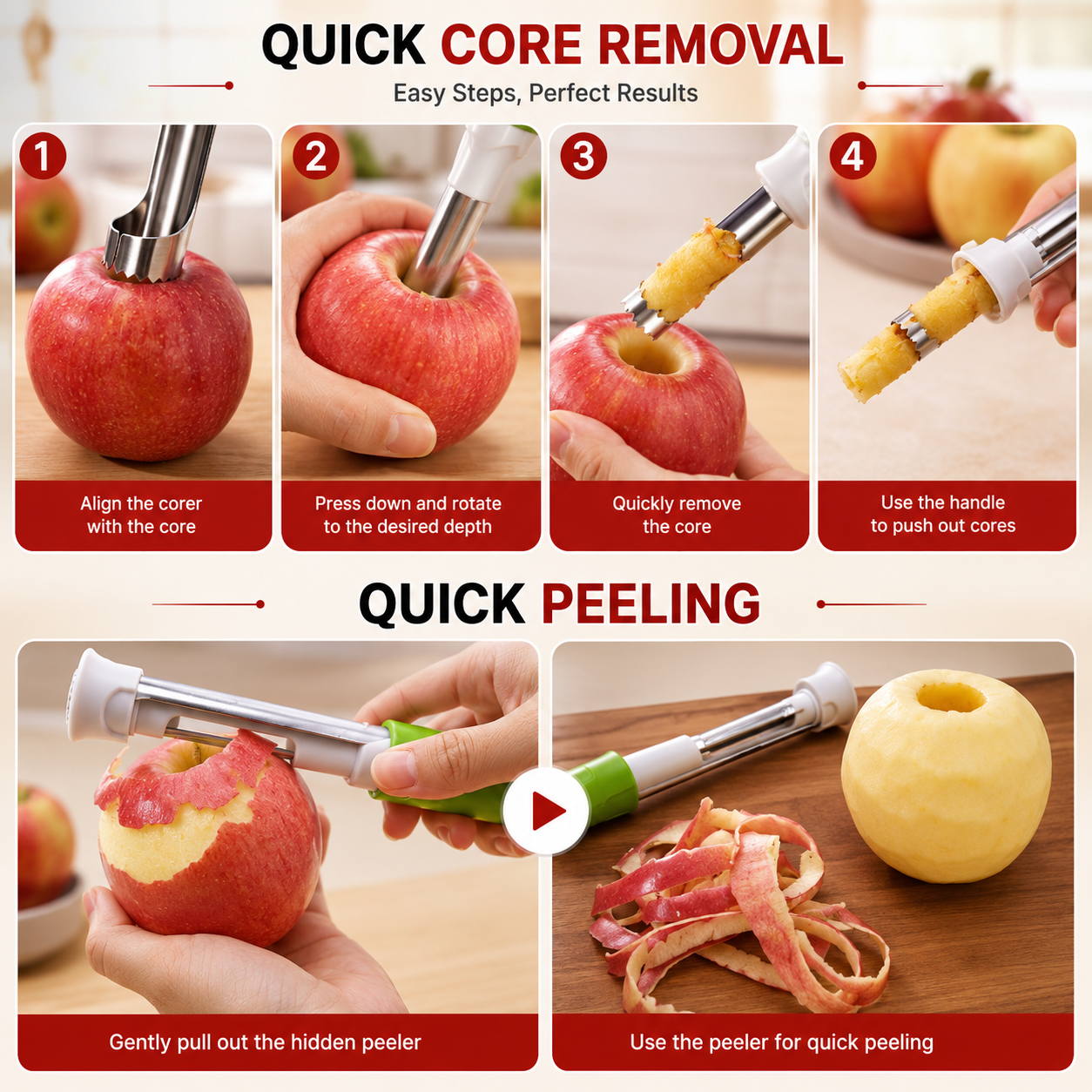 🍎2pack- 2-in-1 Fruit Corer & Peeler | Core & Peel in Seconds