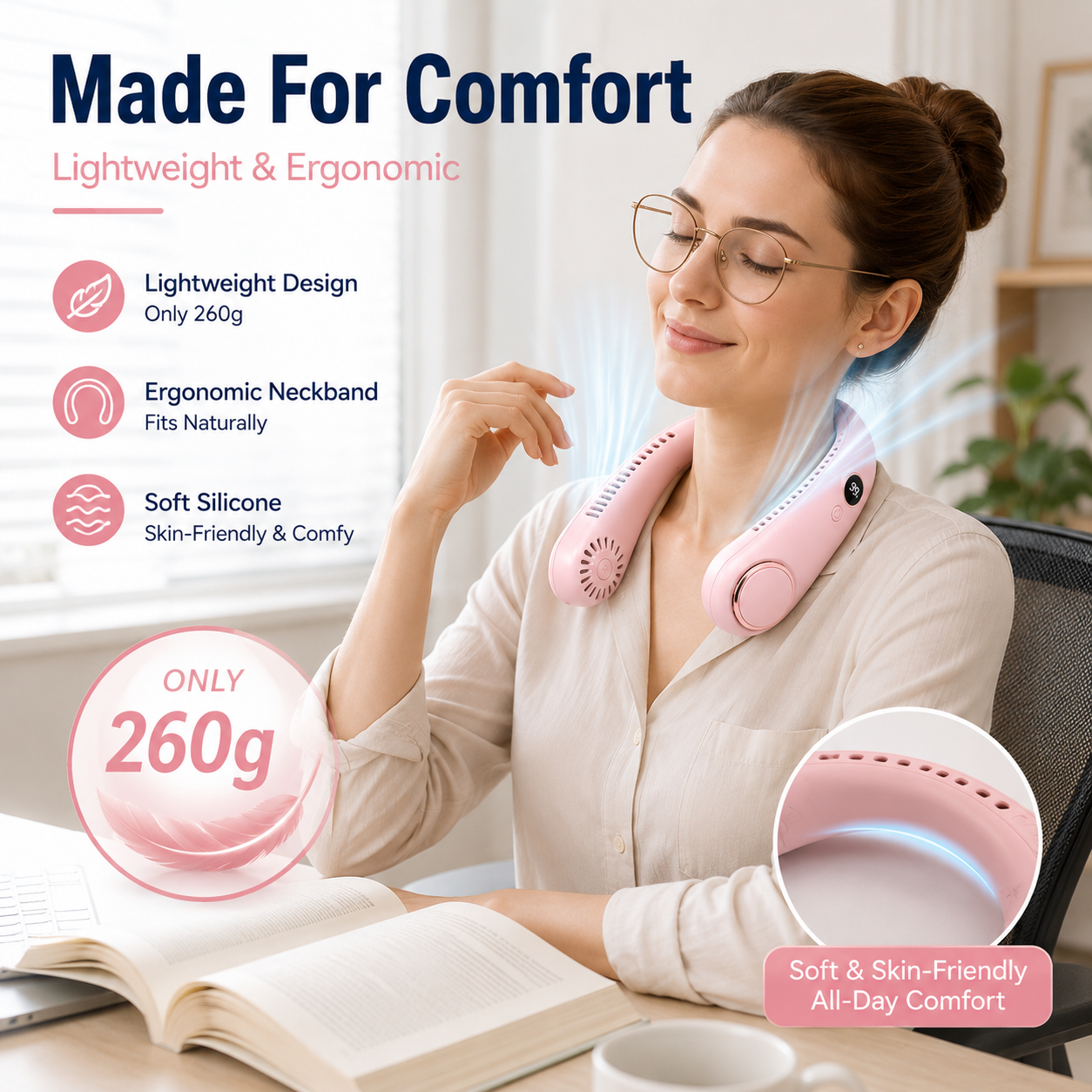 ❄️ Bladeless Neck Fan – Hands-Free Turbo Cooling with LED Display