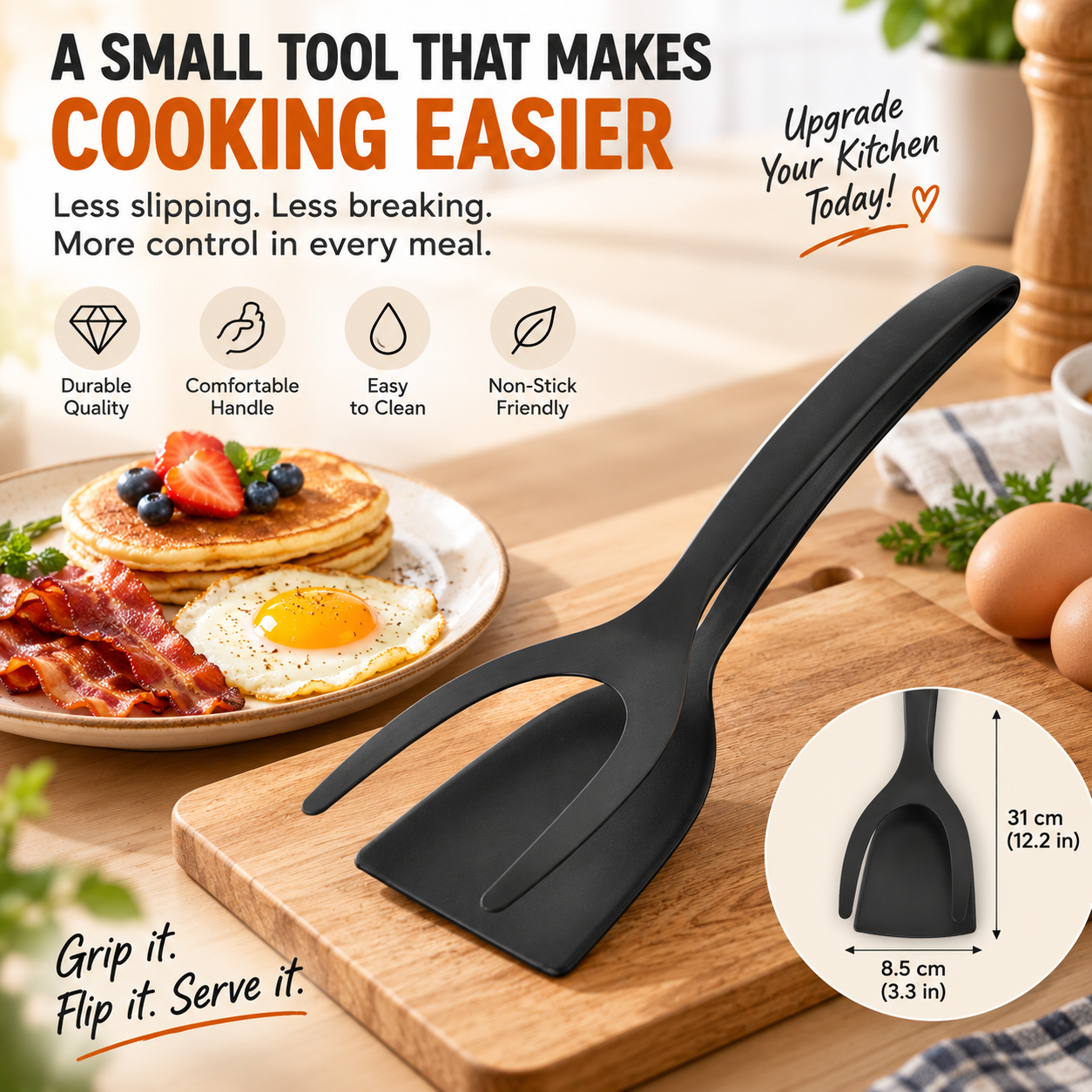 🍳 2-in-1 Grip & Flip Spatula Tongs – Easy Food Flipping Kitchen Tool