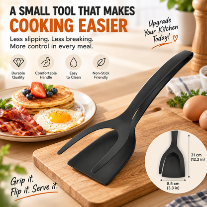 🍳 2-in-1 Grip & Flip Spatula Tongs – Easy Food Flipping Kitchen Tool