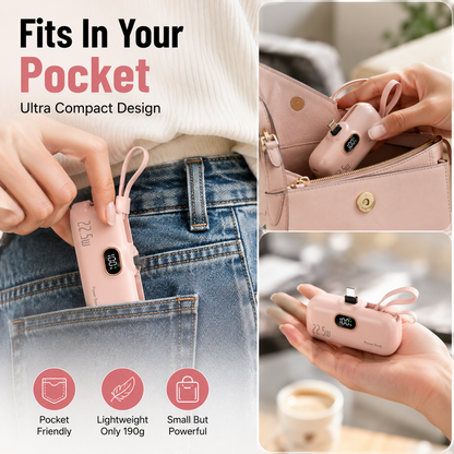 🔋 Pocket Power Bank With Built-In Cable – 22.5W Fast Charging