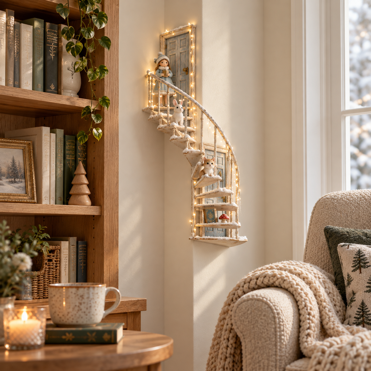 ❄️ Light-Up Winter Fairy Door Staircase – Enchanted LED Wall Decoration
